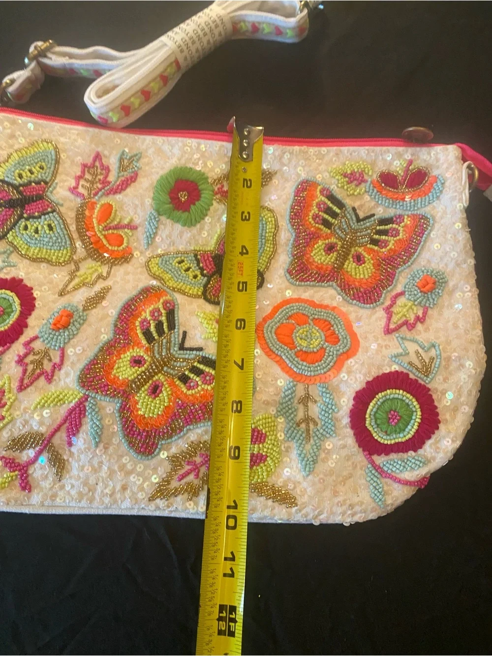 America & Beyond White Beaded Butterfly Crossbody Bag